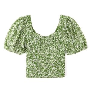 Abercrombie & Fitch Ruched Puff Sleeve Sweetheart Top